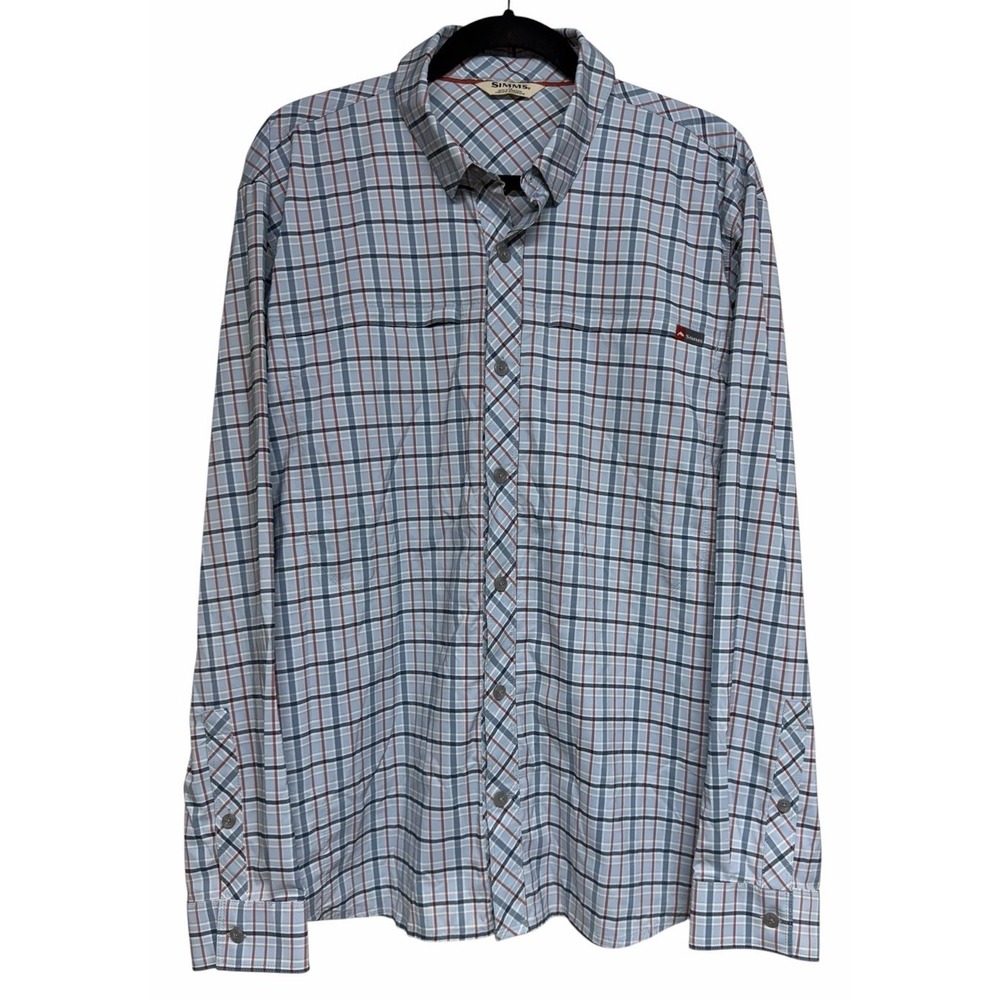 Simms Stone Cold Long Sleeve Fishing Shirt Nightfall Madras Plaid Men's Large